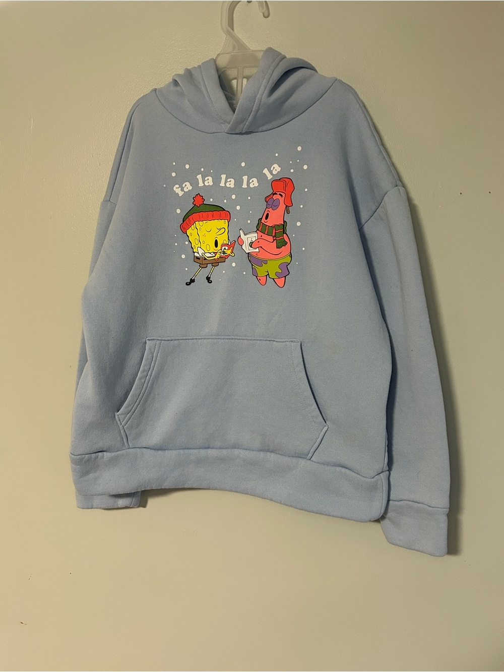 Old Navy/Nickelodeon Lt Blue SpongeBob & Patrick Xmas Hoodie Kid UNISEX L 10/12